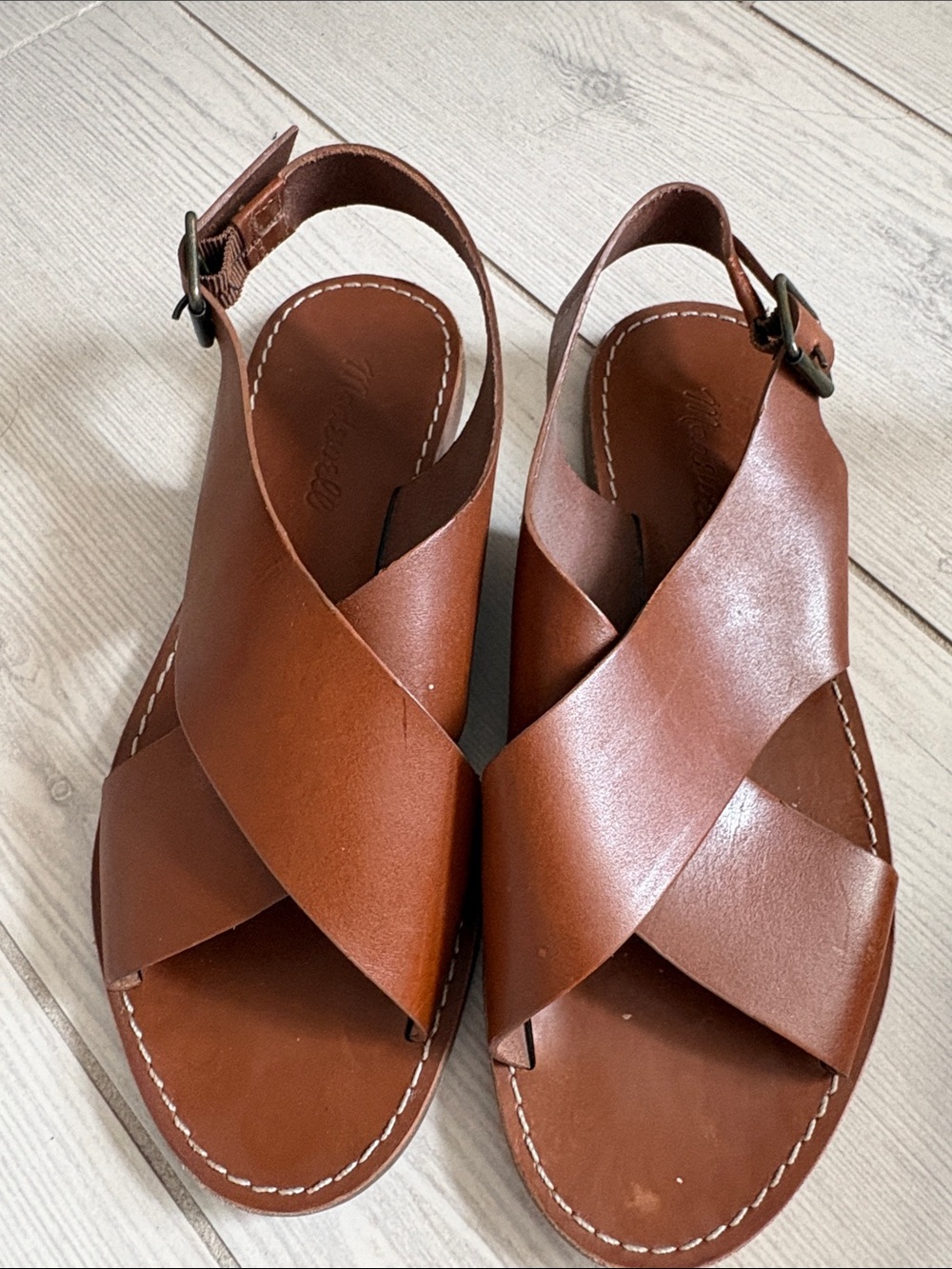 Madewell Chestnut Brown Leather Crossband Sandals